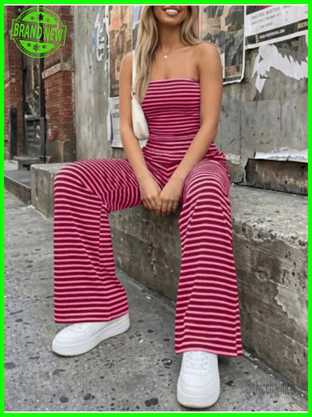 Two Piece Lounge Set: Tube Top & Wide Leg Pants with Pockets, 95% Rayon 5%
